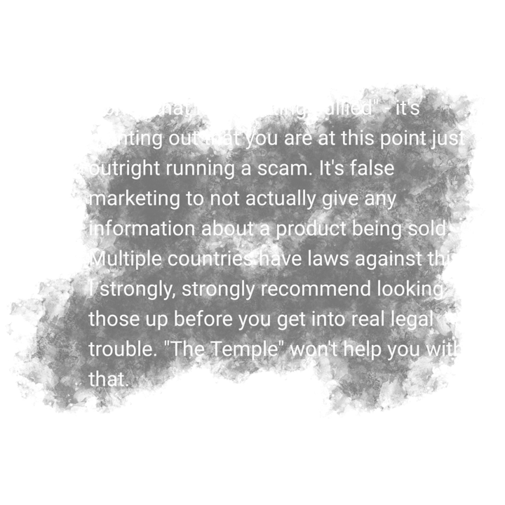 Comment about false marketing and legal trouble
